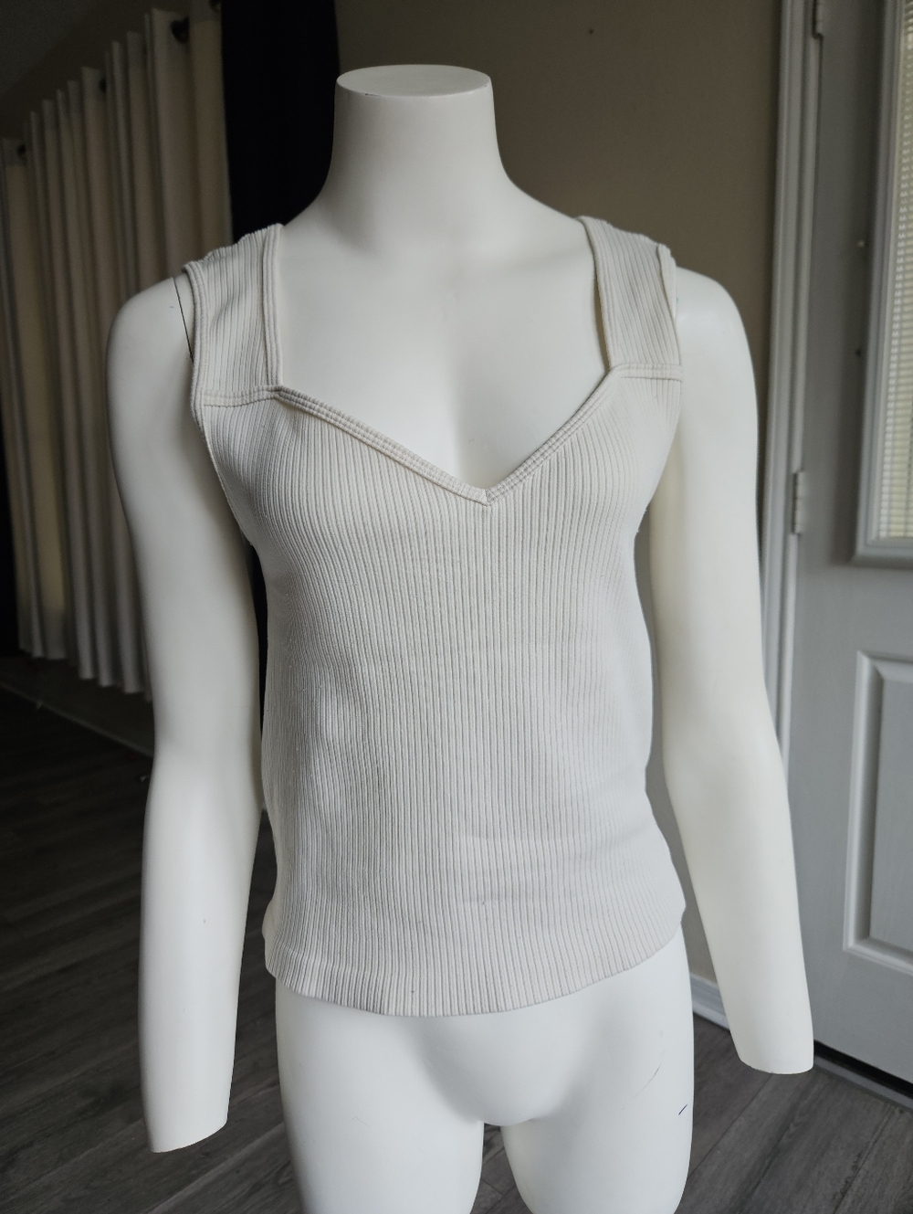 Boom Boom Jeans Ribbed V-Neck Tank Top - Off White - Large